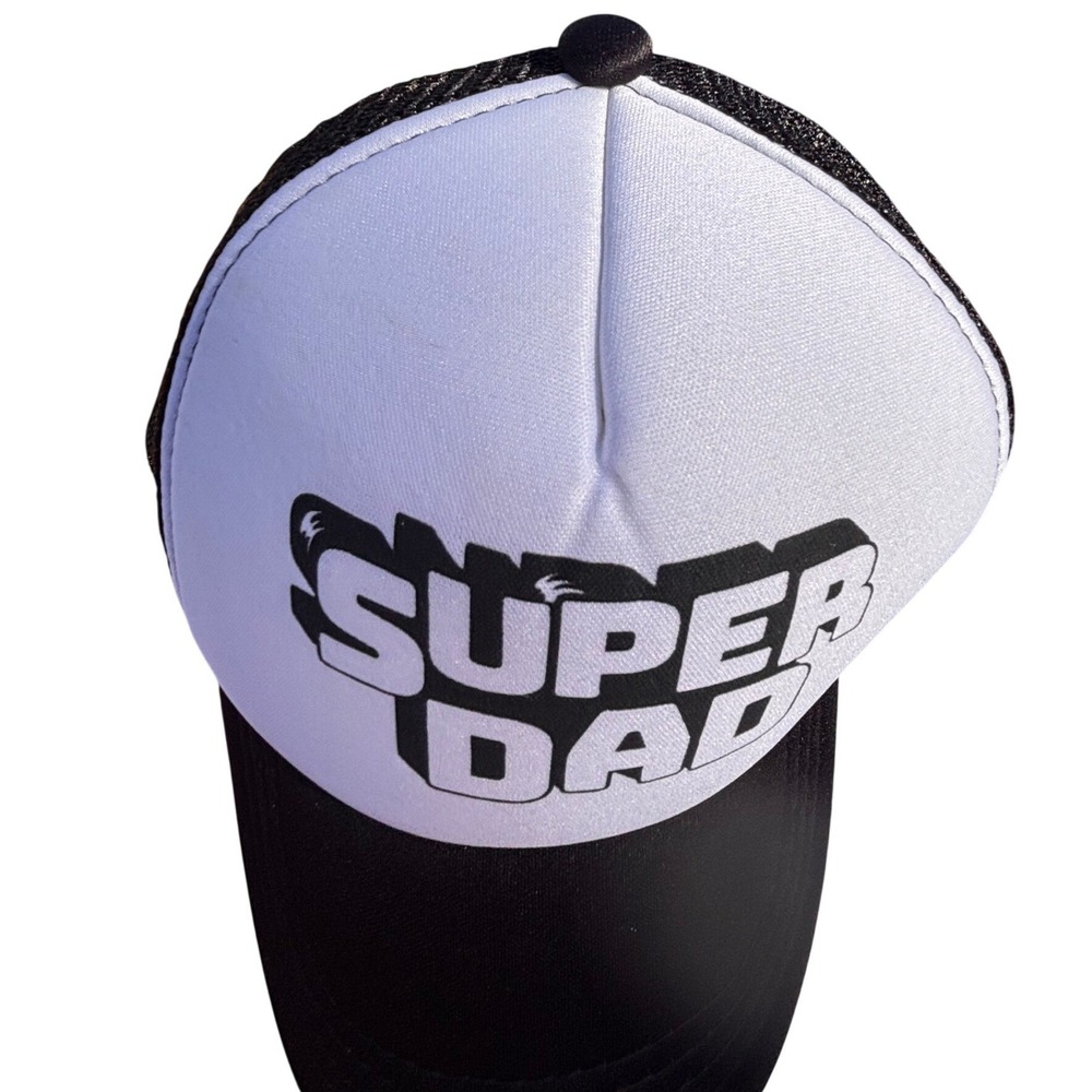 Unbranded Trucker Hat Men OS White Black Super Dad Graphic Snapback Cap